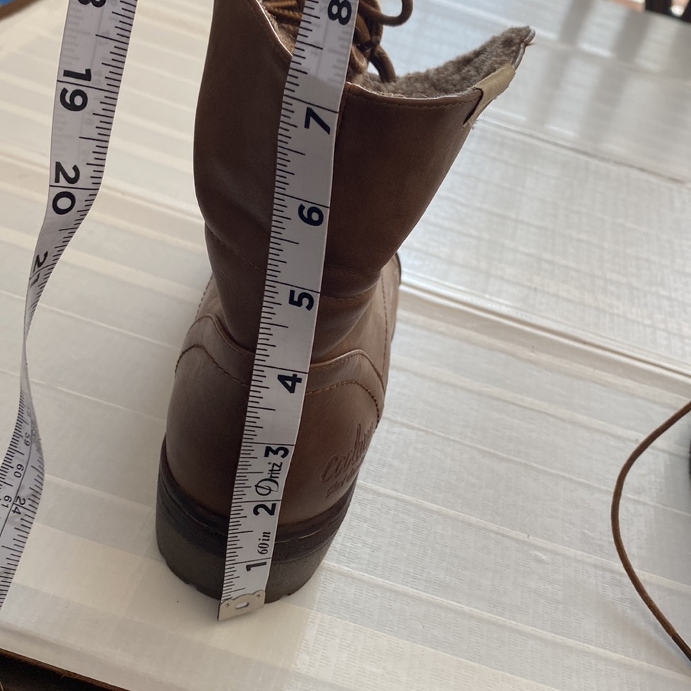 Brown leather lace up boots with knitted cuff detail by Coolway - Picture 15 of 16